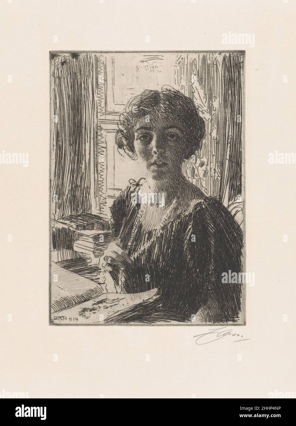 Die Kronprinzessin Margarete von Schweden 1914 anders Zorn Schwedisch. Die Kronprinzessin Margarete von Schweden. Anders Zorn (Schwedisch, Mora 1860–1920 Mora). 1914. Radierung; dritter Zustand von drei. Kronprinzessin Margaret Victoria Charlotta Augusta Norah von Schweden (Britisch, Bagshot Park, Surrey 1882–1920 Stockholm). Ausdrucke Stockfoto