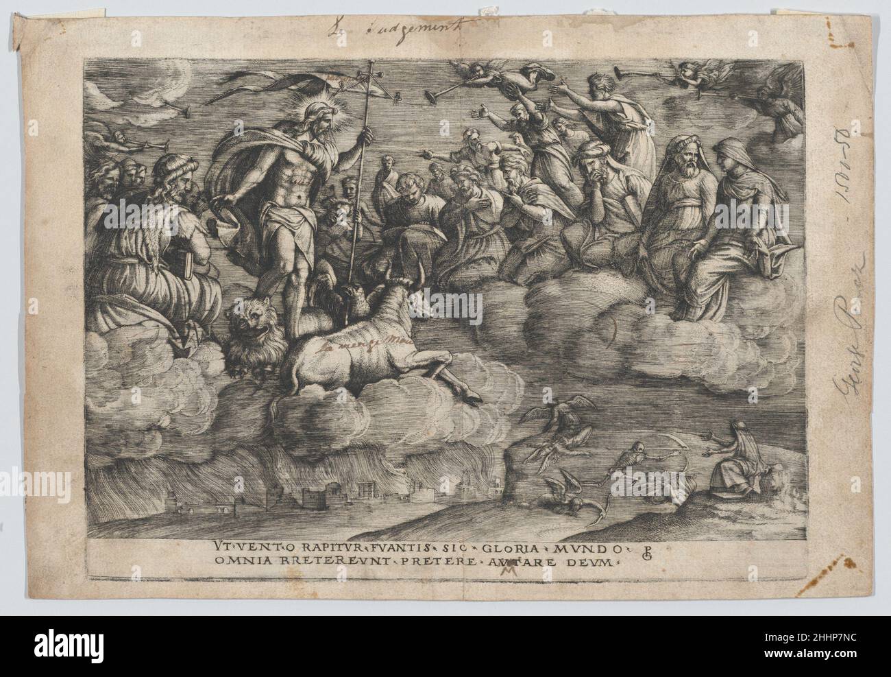 Der Triumph der Ewigkeit über den Tod, aus dem Triumph von Petrarca Georg Pencz Deutsch. Der Triumph der Ewigkeit über den Tod, vom Triumph Petrarcas. Die Triumphs von Petrarca. Georg Pencz (deutsch, Breslau, ca. 1500–1550 Leipzig). Gravur; erster Zustand von zwei (Landau). Ausdrucke Stockfoto