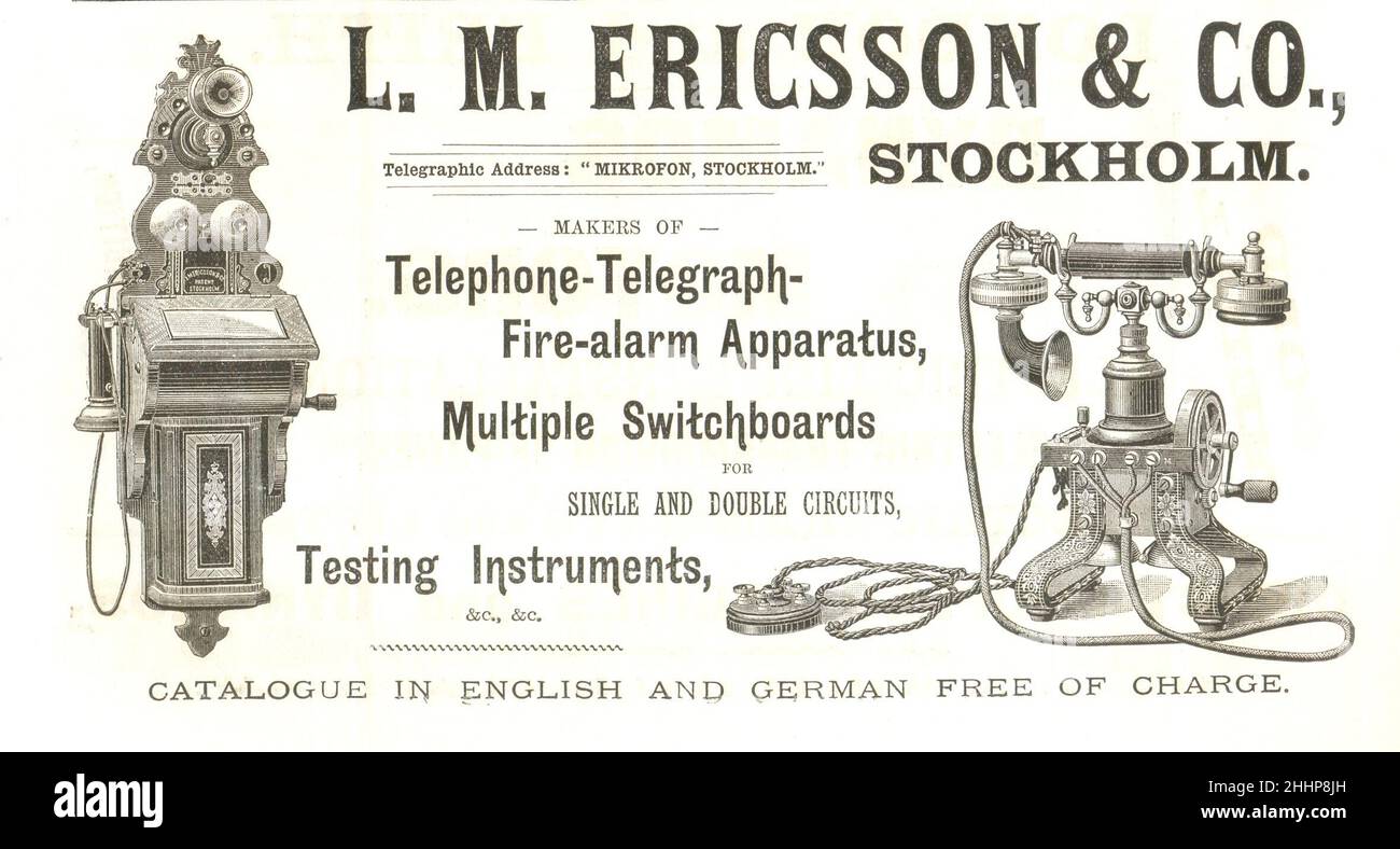 Werbung im Elektriker März 1893 für schwedische Telefone Stockfoto