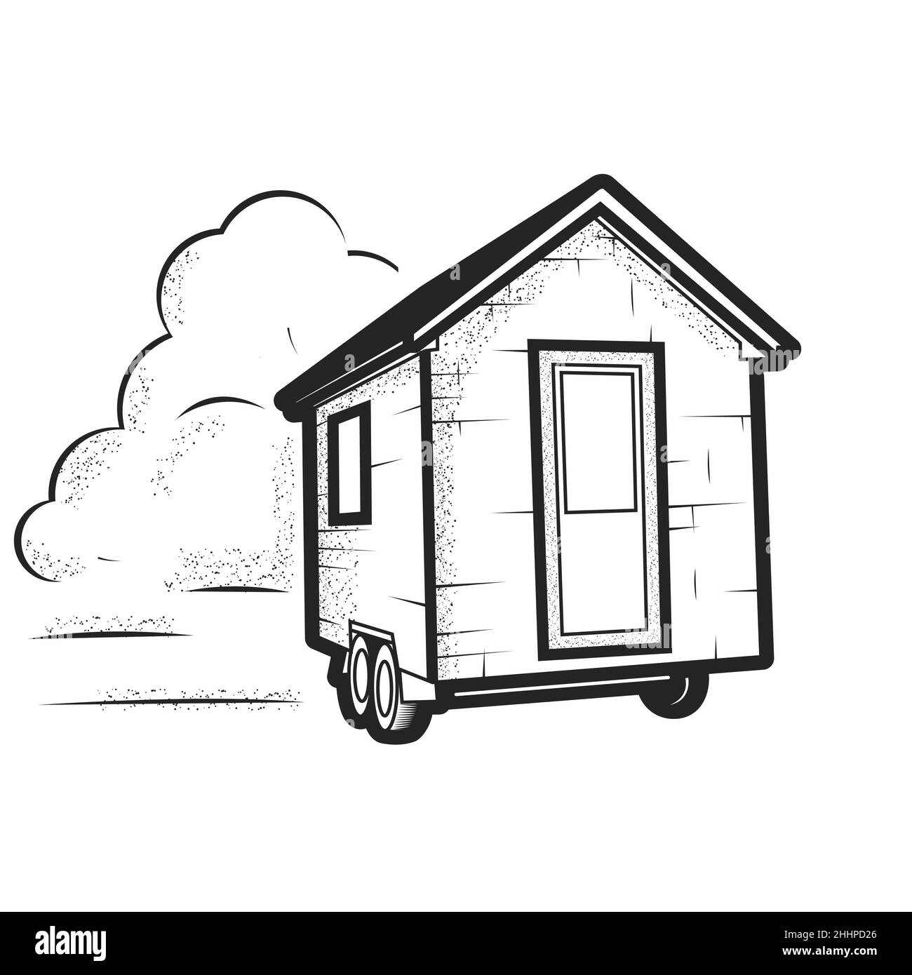Kleines, winziges Haus auf Rädern, Anhängerhütte, fahrbare kleine Kabine, Vektor Stock Vektor