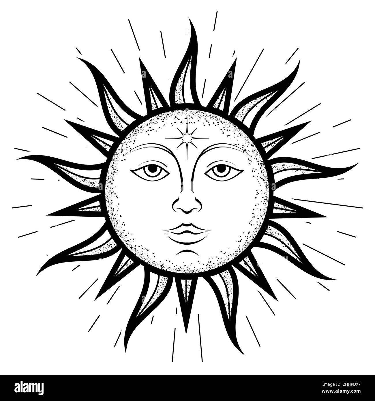 Sonnensymbol mit welligen Strahlen, Sonnenschein im Vintage-Stil, Vektor Stock Vektor