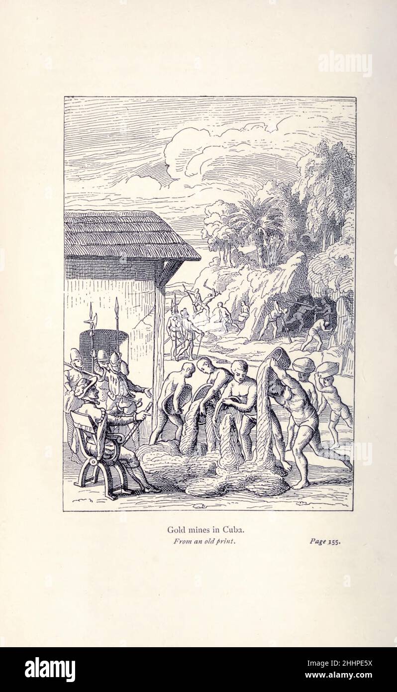 Goldminen in Kuba von der Erforschung der Welt, gefeierte Reisen und Reisende, gefeierte Reisen von Jules Verne Sachbücher. Die von 1878 bis 1880 in drei Bänden erschienene Publikation „gefeierte Travellers and Travellers“ erzählt die Geschichte der Entdecker und Abenteurer, die in die weiten Weiten der Welt aufstießen, die Wunder exotischer Länder entdeckten und die leeren Felder auf der Weltkarte füllten. Mit Illustrationen von L. Benet und P. Philippoteaux, Stockfoto