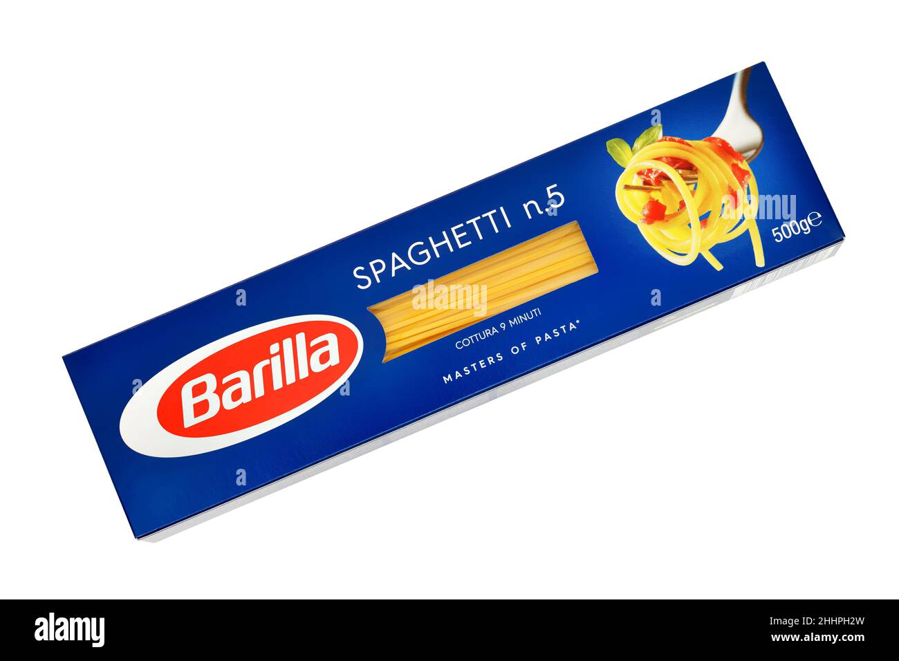 Barilla Spaghetti, hergestellt von Barilla, dem größten Nudelproduzenten der Welt Stockfoto