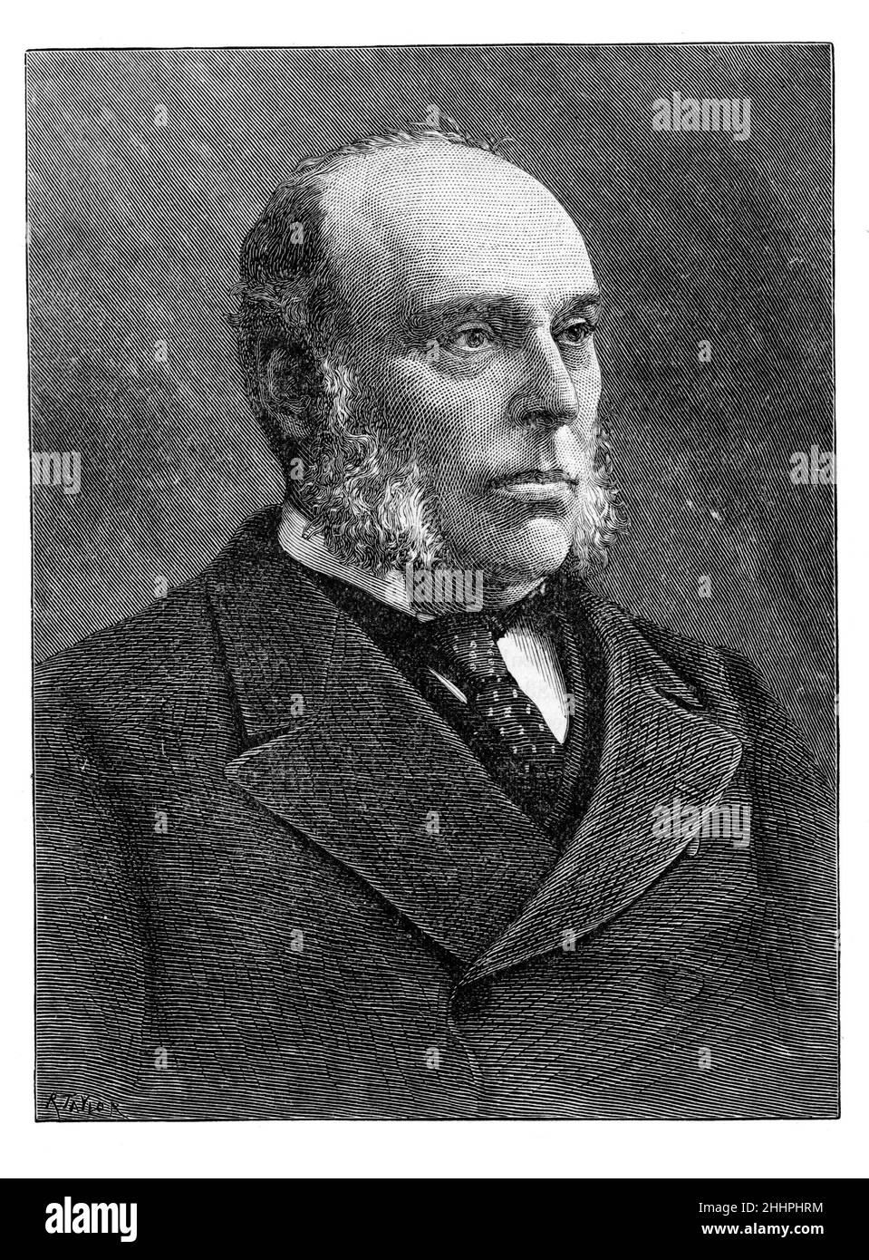 Schwarz-Weiß-Illustration; Porträt von William Henry Smith (1825–1891), englischem Buchhändler und Zeitungshändler des Familienunternehmens W. H. Smith Stockfoto