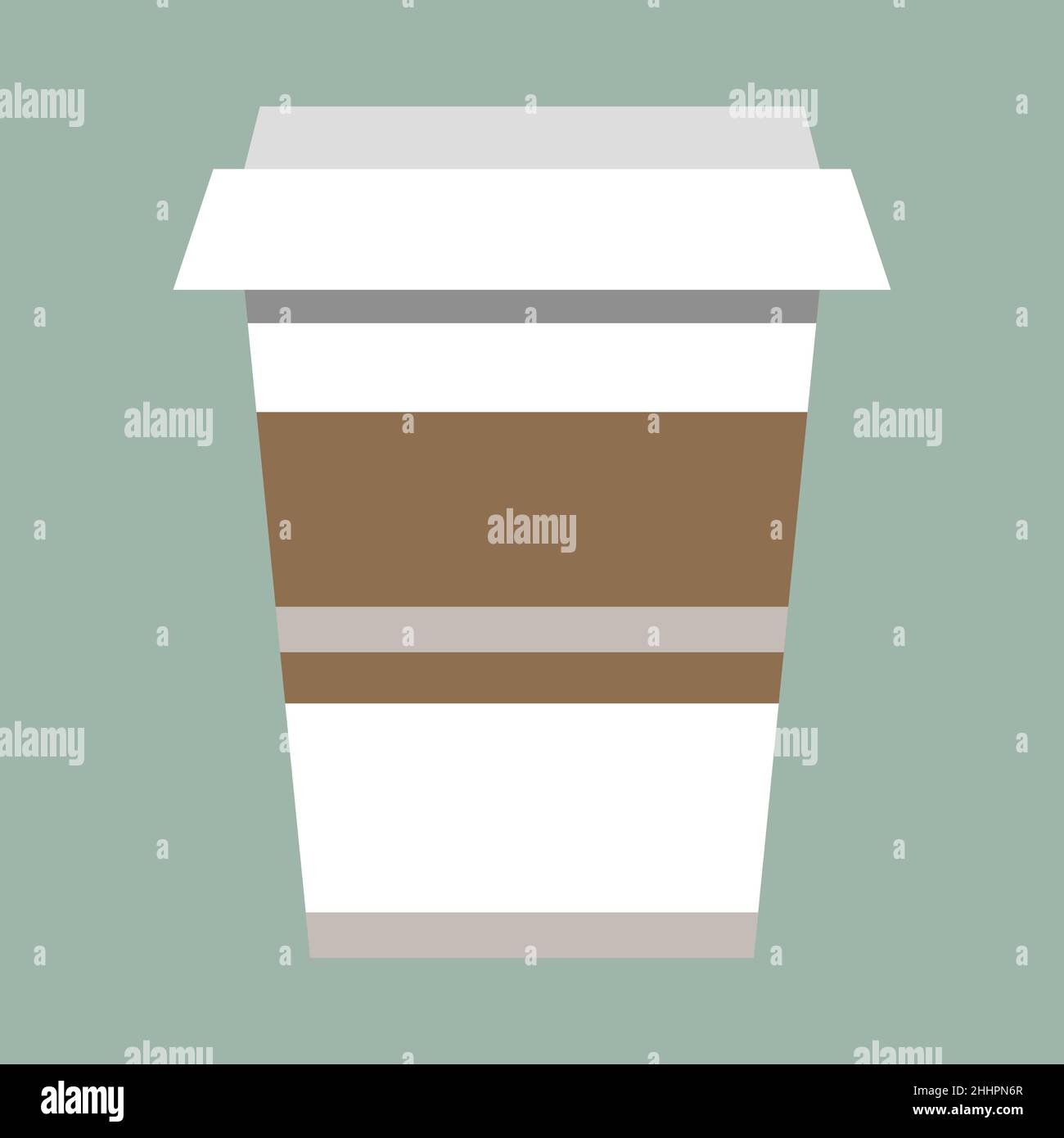 Flache Vektordarstellung der richtigen trendigen Papierkaffeetasse zum Mitnehmen, gut für viele Cartoon-Requisiten und verschiedene Design-Projekte. Isoliert auf graugrün Stock Vektor