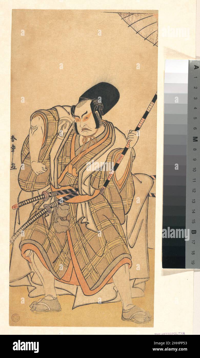 Der Darsteller Nakamura Sukegorō II als Samurai verkleidet als Shichō oder Aufseher an einem Shinto-Schrein Ca. 1778 Katsukawa Shunshō 勝川春章 Japanisch. Der Schauspieler Nakamura Sukegorō II als Samurai, der als Shichō oder Aufseher an einem Shinto-Schrein verkleidet ist 54597 Stockfoto