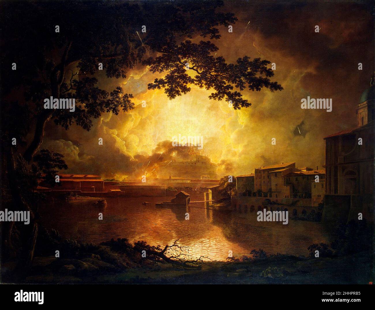Feuerwerk in der Engelsburg in Rom (La Girandola) von Joseph Wright von Derby (1734-1797), Öl auf Leinwand, 1779 Stockfoto
