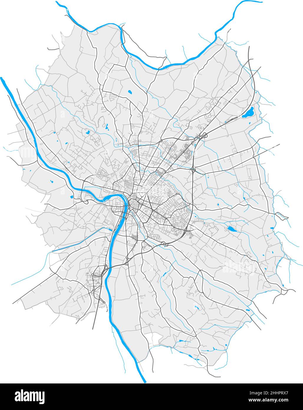 Montauban, Tarn-et-Garonne, Frankreich hochauflösende Vektorkarte mit Stadtgrenzen und bearbeitbaren Pfaden. Weiße Umrisse für Hauptstraßen. Viele detaillierte pa Stock Vektor