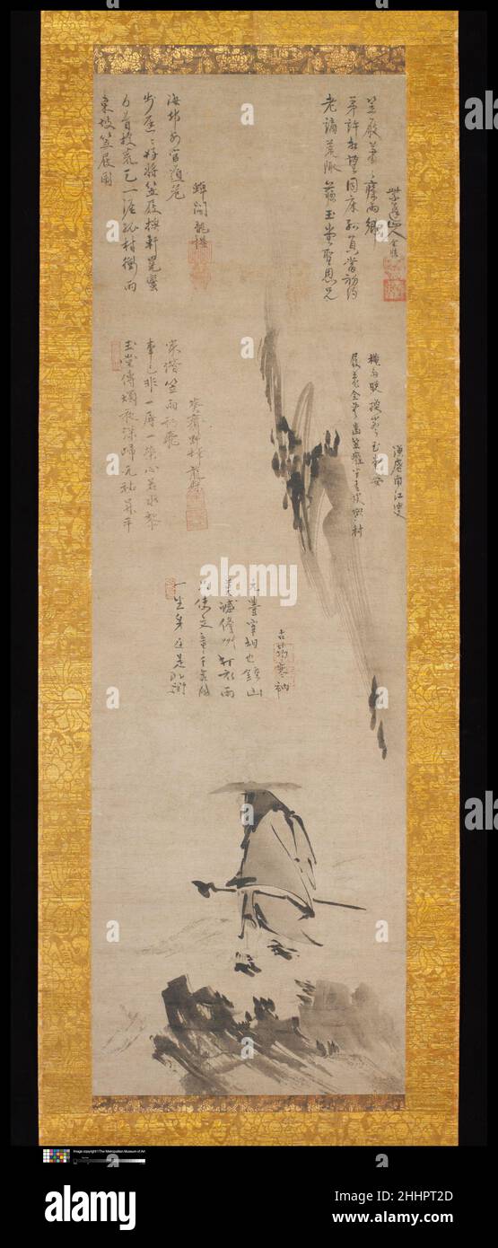 Su Shi (Dongpo) in einem Bambushut und Clogs vor 1460 von Zuigan Ry?sei