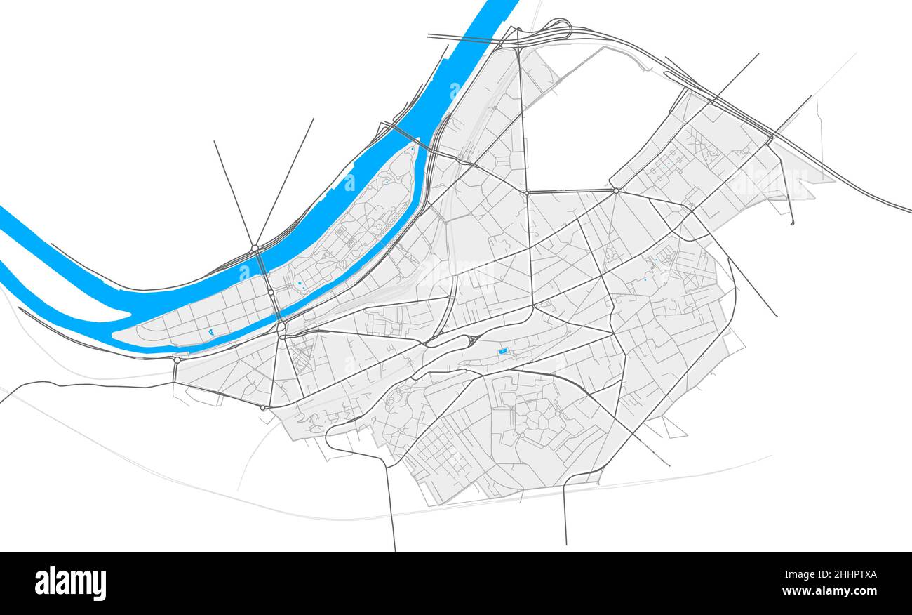 Issy-les-Moulineaux, Hauts-de-seine, Frankreich hochauflösende Vektorkarte mit Stadtgrenzen und editierbaren Pfaden. Weiße Umrisse für Hauptstraßen. Viele de Stock Vektor