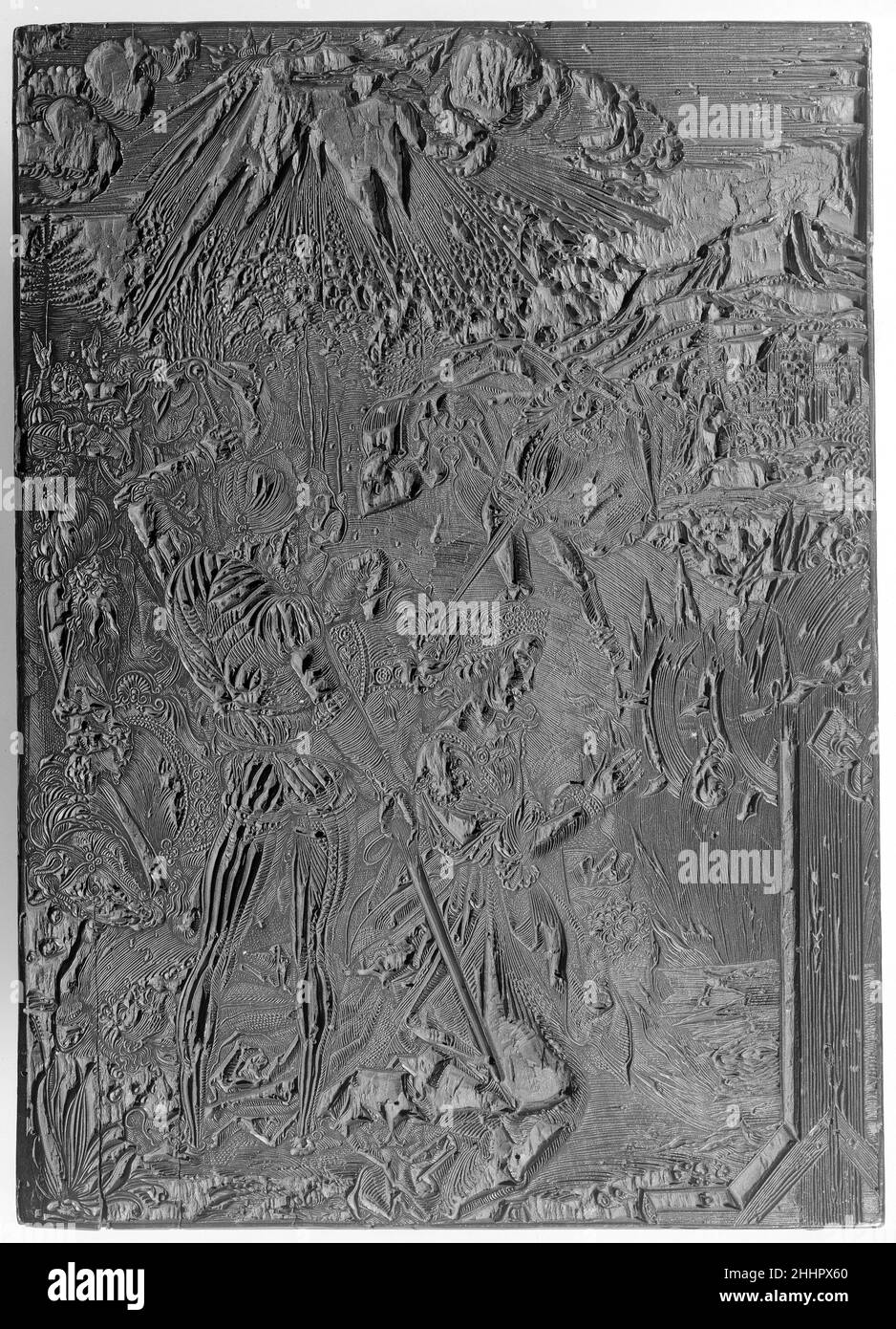 Das Martyrium der heiligen Katharina ca. 1498 Albrecht Dürer Deutsch. Das Martyrium der heiligen Katharina. Albrecht Dürer (deutsch, Nürnberg 1471–1528 Nürnberg). Ca. 1498. Schwarze Tinte auf geschnitztem Perlholz. Blöcke Stockfoto