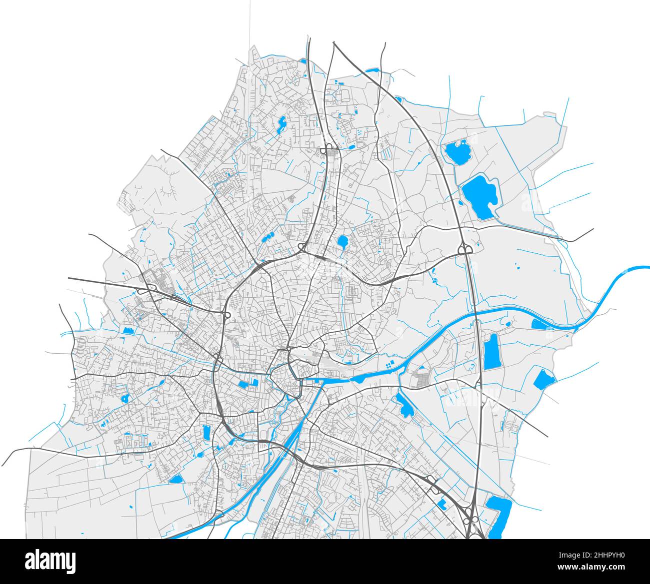 Oldenburg, Niedersachsen, Deutschland hochauflösende Vektorkarte mit Stadtgrenzen und editierbaren Pfaden. Weiße Umrisse für Hauptstraßen. Viele detaillierte Pfad Stock Vektor