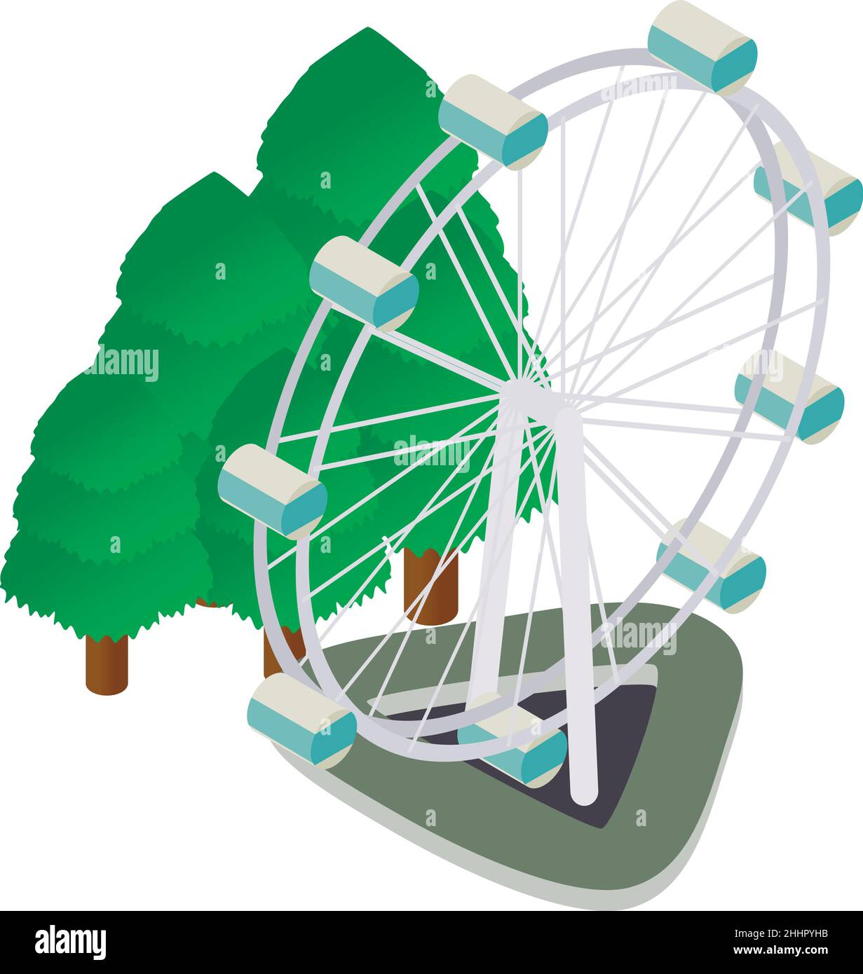 Isometrischer Vektor mit Symbol für die Attraktion von Singapur. Großes Riesenrad im Vergnügungspark. Modernes Riesenrad, berühmtes Wahrzeichen Stock Vektor