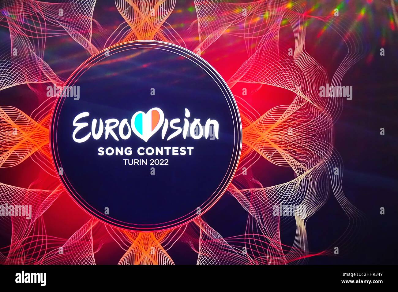 Logo des Eurovision Song Contest. Die Ausgabe 66th findet im Mai 2022 in Turin statt. Turin, Italien - Januar 2022 Stockfoto