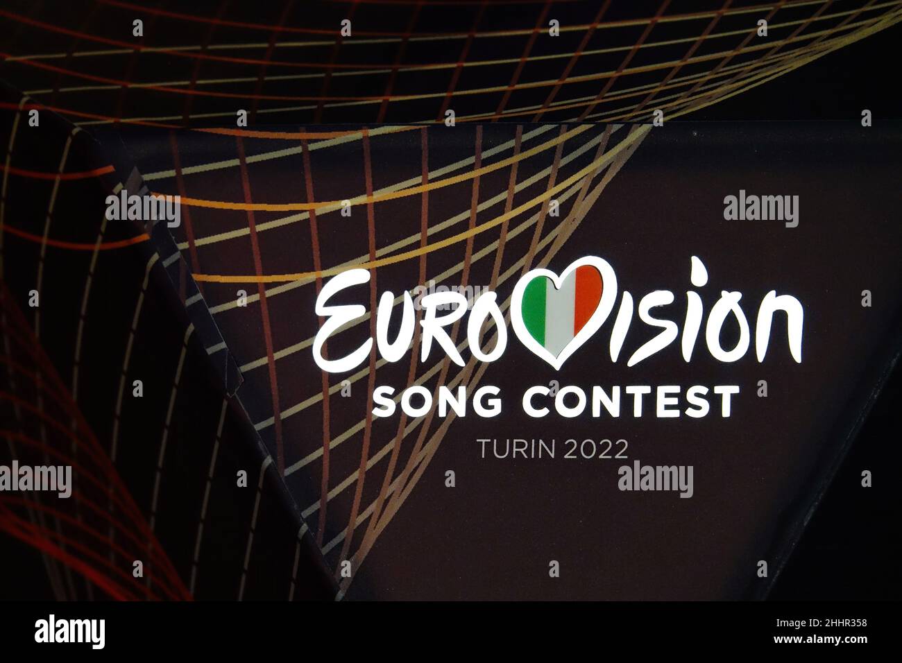 Logo des Eurovision Song Contest. Die Ausgabe 66th findet im Mai 2022 in Turin statt. Turin, Italien - Januar 2022 Stockfoto