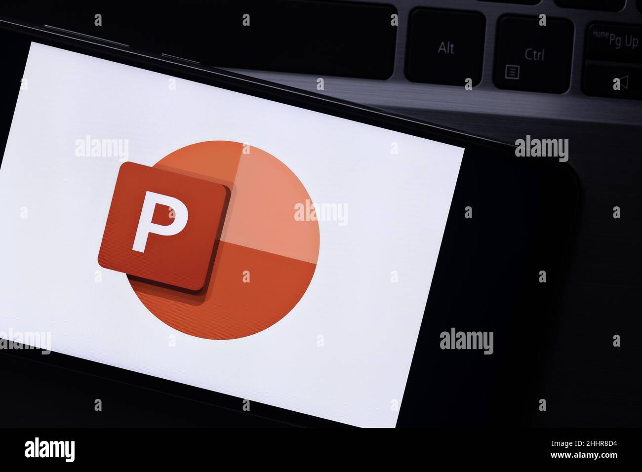 Microsoft PowerPoint-Editorial. Illustratives Foto für Nachrichten über Microsoft PowerPoint - ein Präsentationsprogramm von Microsoft Stockfoto