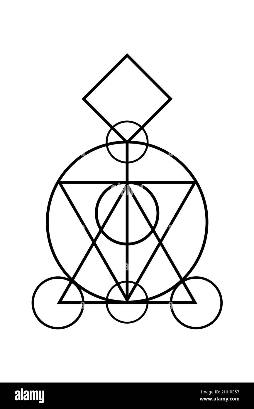 Heilige magische Geometrie , okkultes Symbol , alchemistisches Symbol, das die Wechselwirkung zwischen den vier Elementen der Materie zeigt, die den Stein des Philosophen symbolisieren Stock Vektor