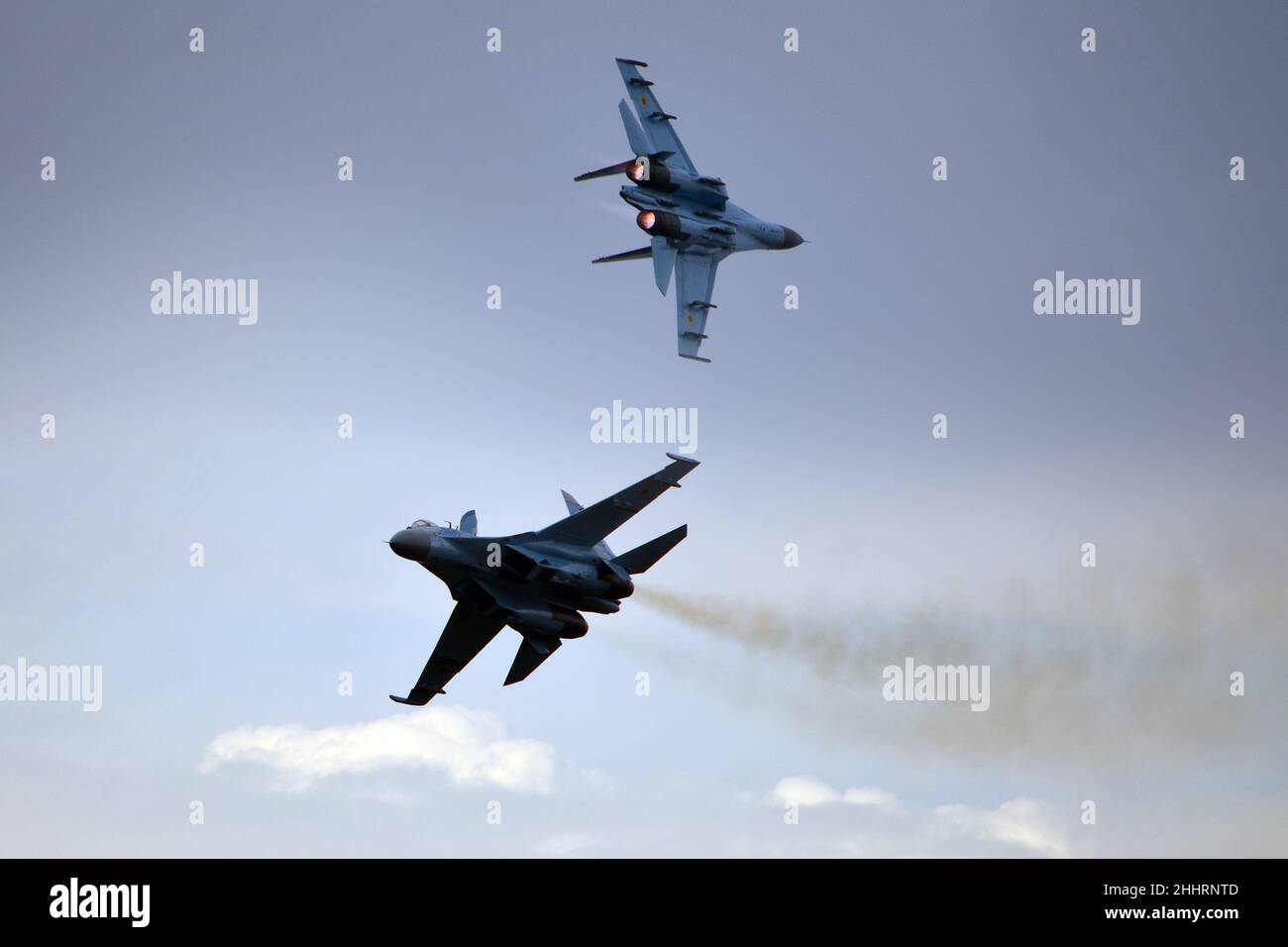 Ukrainische Luftstreitkräfte, Suchoi Su-27 Flanker, Hundekampf, Geist von Kiew, Ukraine Stockfoto