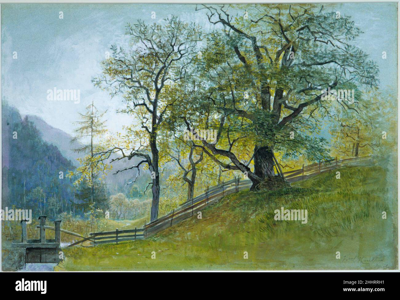 Vahrn in Tirol bei Brixen William Stanley Haseltine. Vahrn in Tirol bei Brixen. William Stanley Haseltine (Amerikaner, Philadelphia, Pennsylvania 1835–1900 Rom). Amerikanisch. Aquarell und Gouache auf blauem Wove-Papier Stockfoto