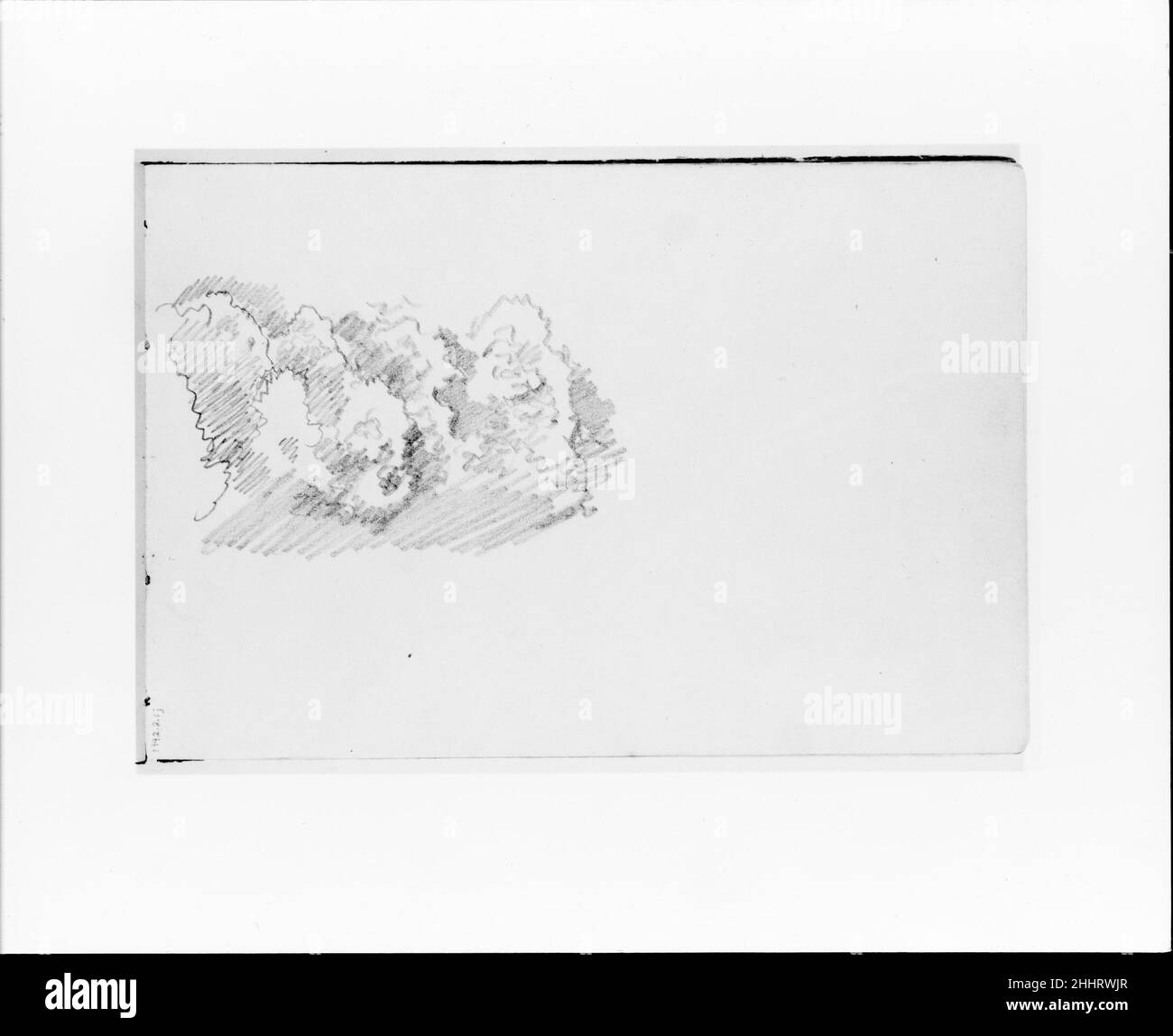 Skizze von Bäumen (Wolken?) (Aus Sketchbook VII) 1886 William Trost Richards American Dieses Skizzenbuch enthält 46 Zeichnungen in Graphit und Tinte, hauptsächlich von Neu-England-Landschaften und Meeresmotive. Die Ergänzung der Sammlung dieses und eines anderen Skizzenbuches (1992,2.2) von Landschaftsmotive des pazifischen Nordwestens durch Richards vervollständigt praktisch die Palette der grafischen Errungenschaften des Künstlers. Die Bücher sind bemerkenswert sowohl für hochgearbeitete Kompositionen als auch für Seiten mit schnellen Notizen, die wahrscheinlich bei Spaziergängen durch das Land entstanden sind. Die Seiten zeugen von Ric Stockfoto