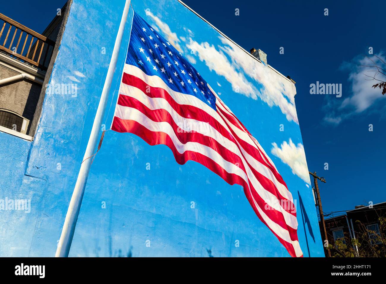 American Flag, Old Glory, Stars & Stripes, Wandgemälde auf der Seite eines Gebäudes in Philadelphia, Pennsylvania, USA Stockfoto