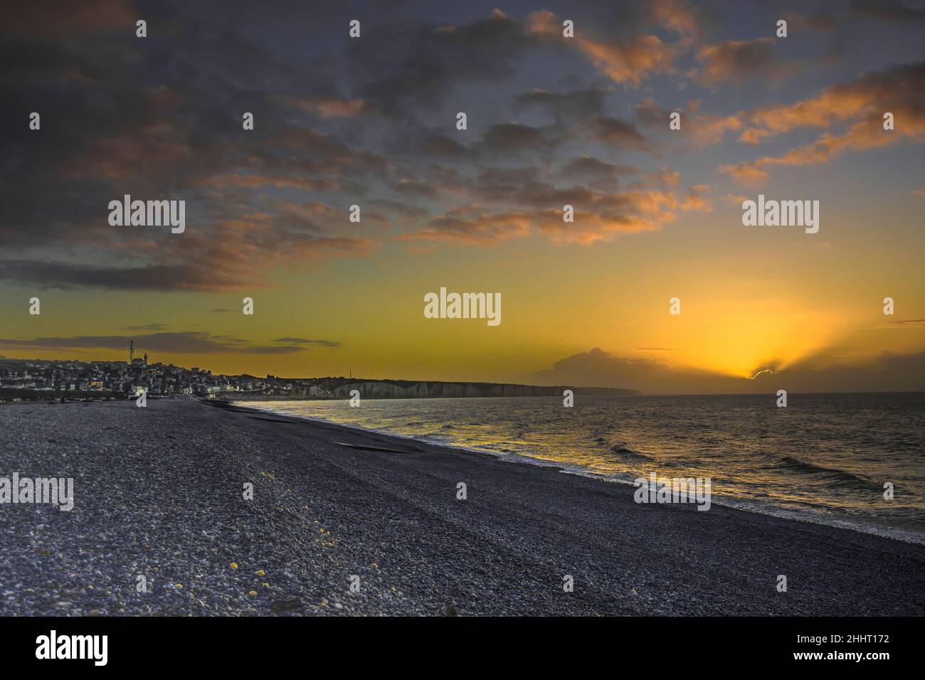 Coucher de Soleil en baie de Somme, Ault, Onival, Le Hourdel Stockfoto