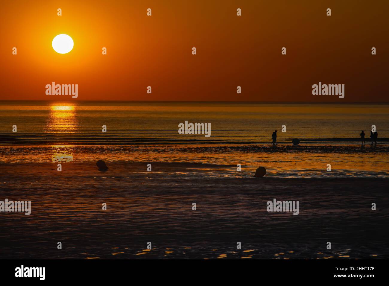 Coucher de Soleil en baie de Somme, Ault, Onival, Le Hourdel Stockfoto