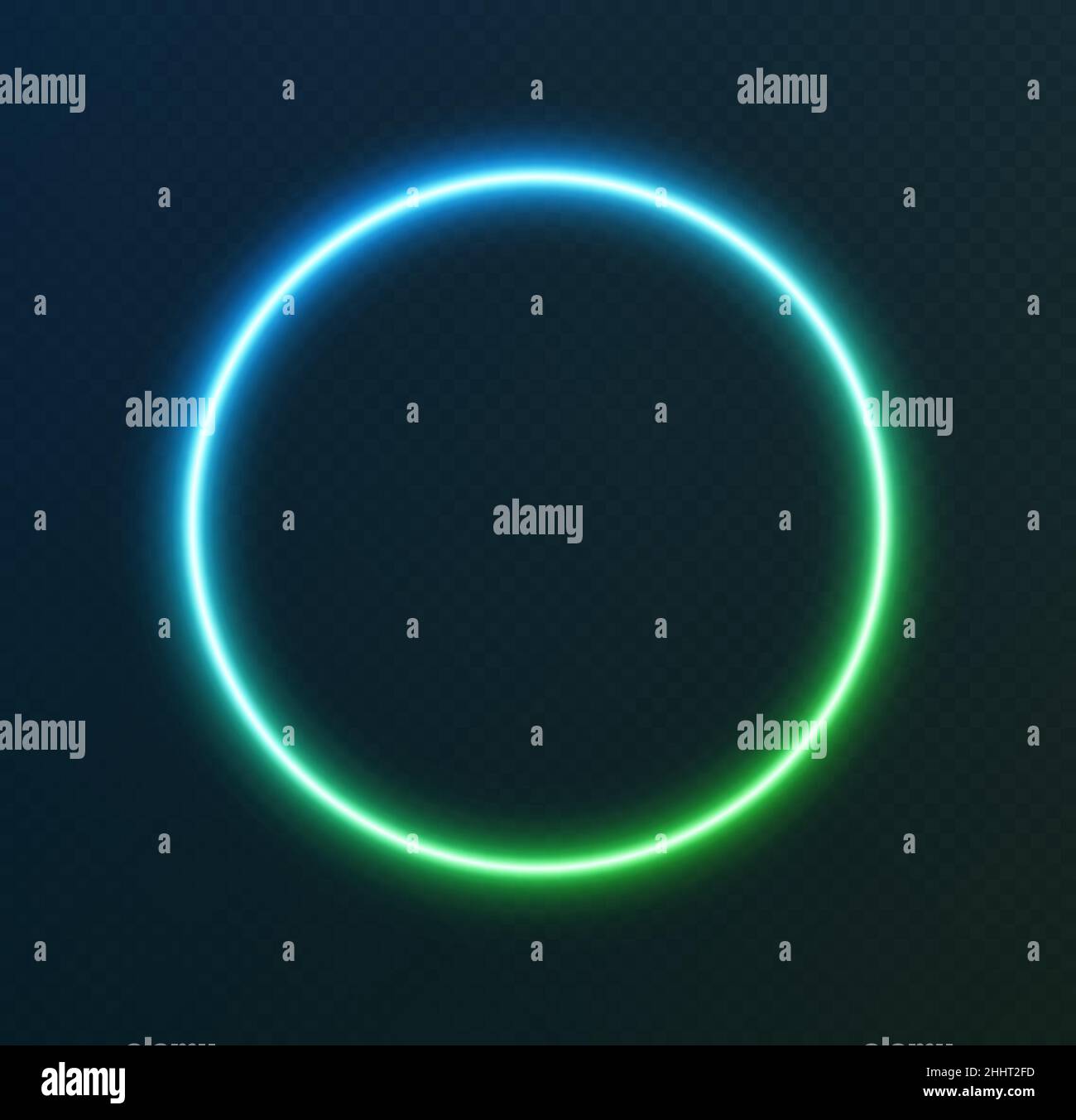 Gradient Neonkreis, blau-grün leuchtende Grenze isoliert auf einem dunklen Hintergrund. Stock Vektor