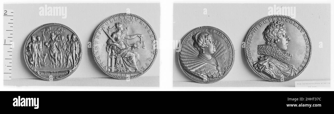 Louis XIII, König von Frankreich (geb. 1601, r. 1610–43) 1623 Medaillengewinnerin: Guillaume Dupré Französisch. Louis XIII, König von Frankreich (geb. 1601, r. 1610–43). Medaillengewinnerin: Guillaume Dupré (Französisch, 1579–1640). Französisch. 1623. Bronze. Medaillen und Plaquettes Stockfoto