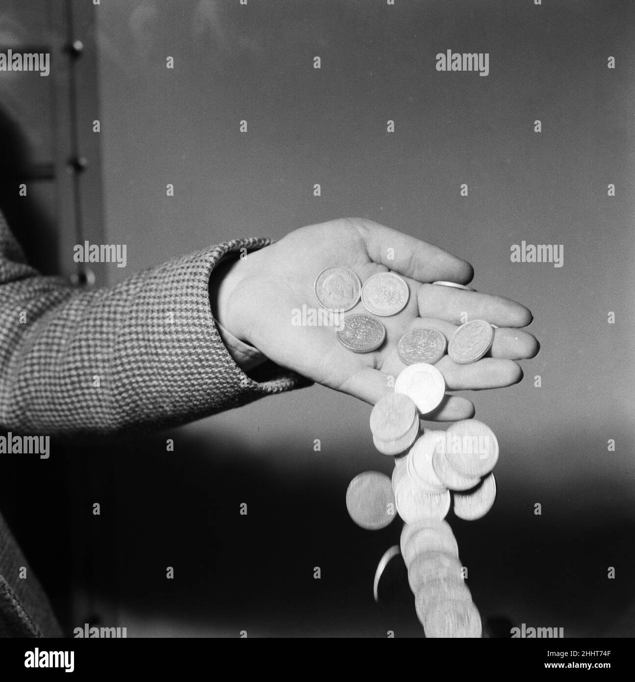 Münzen für Geld-Funktion. 19th. Juni 1953. Stockfoto