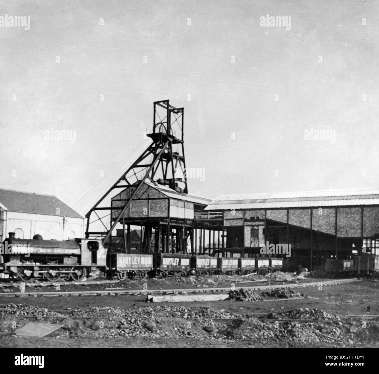Aktuelle Methoden im Kohlebergbau werden durch dieses Bild eines modernen Grubenkopfes in Dudley dargestellt. Februar 1939. Stockfoto