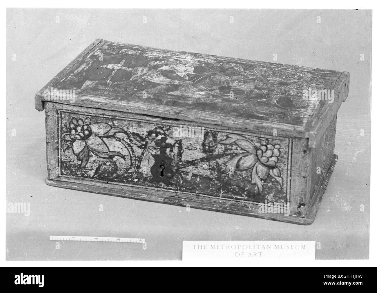 Box 16th Jahrhundert Schweizer. Feld. Schweizer. 16th Jahrhundert. Holz, lackiert. Holzmöbel Stockfoto