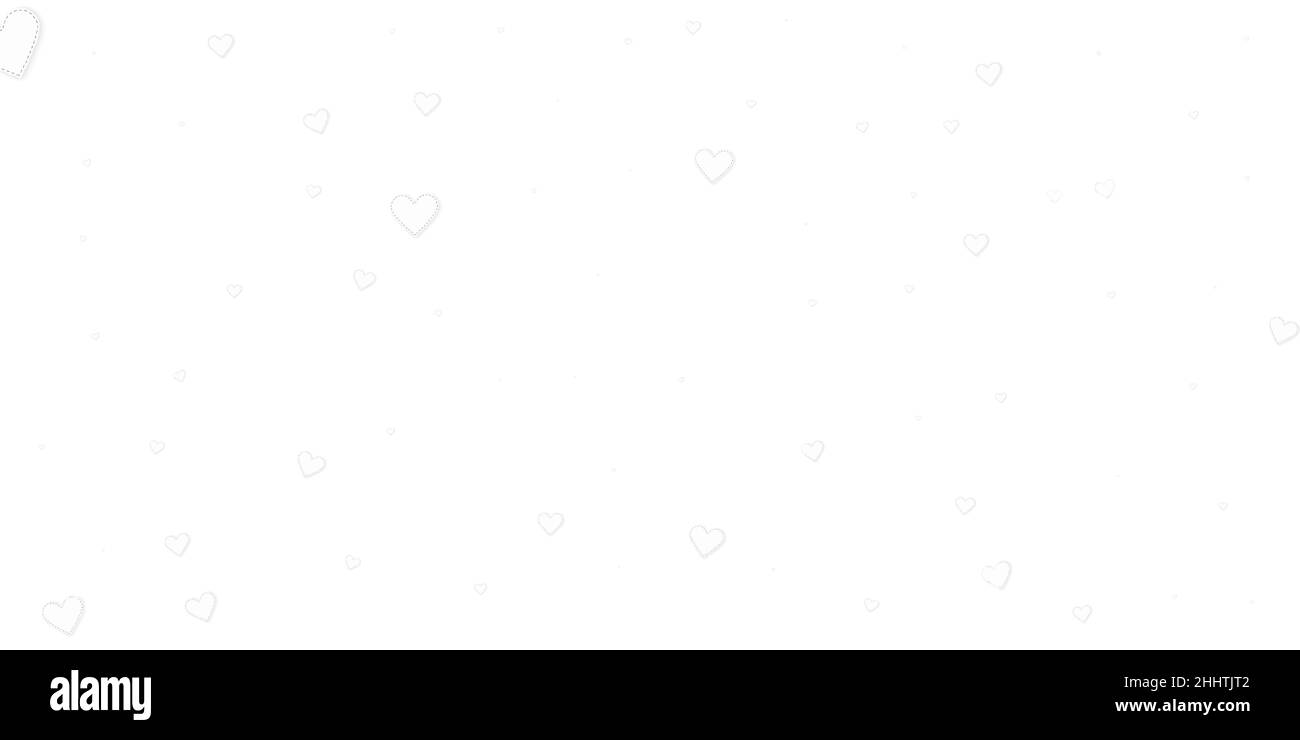 Weißes Herz liebt Konfettis. Valentinstag fallender Regen idealer Hintergrund. Fallende genähte Papier Herzen Konfetti auf weißem Hintergrund. Zauberhafte Vect Stock Vektor