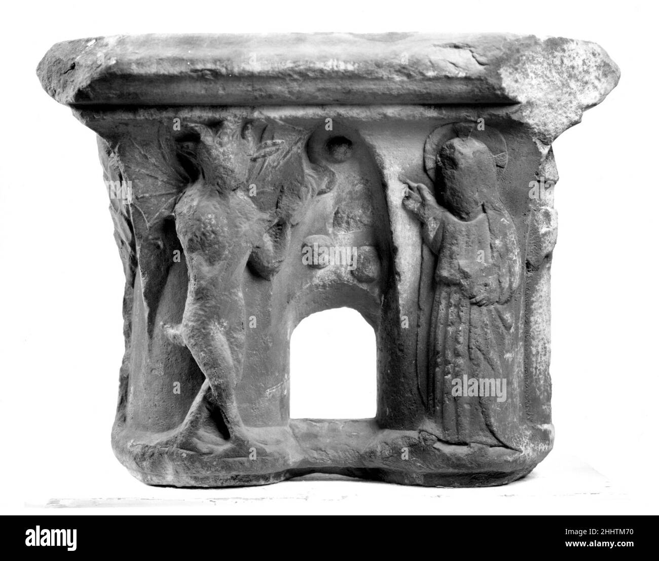 Double Capital Ende des 15th. Jahrhunderts Französisch. Doppeltes Kapital. Französisch. Ende 15th. Jahrhundert. Marmor. Hergestellt in Pyrénées, Frankreich. Skulptur-Architektur Stockfoto