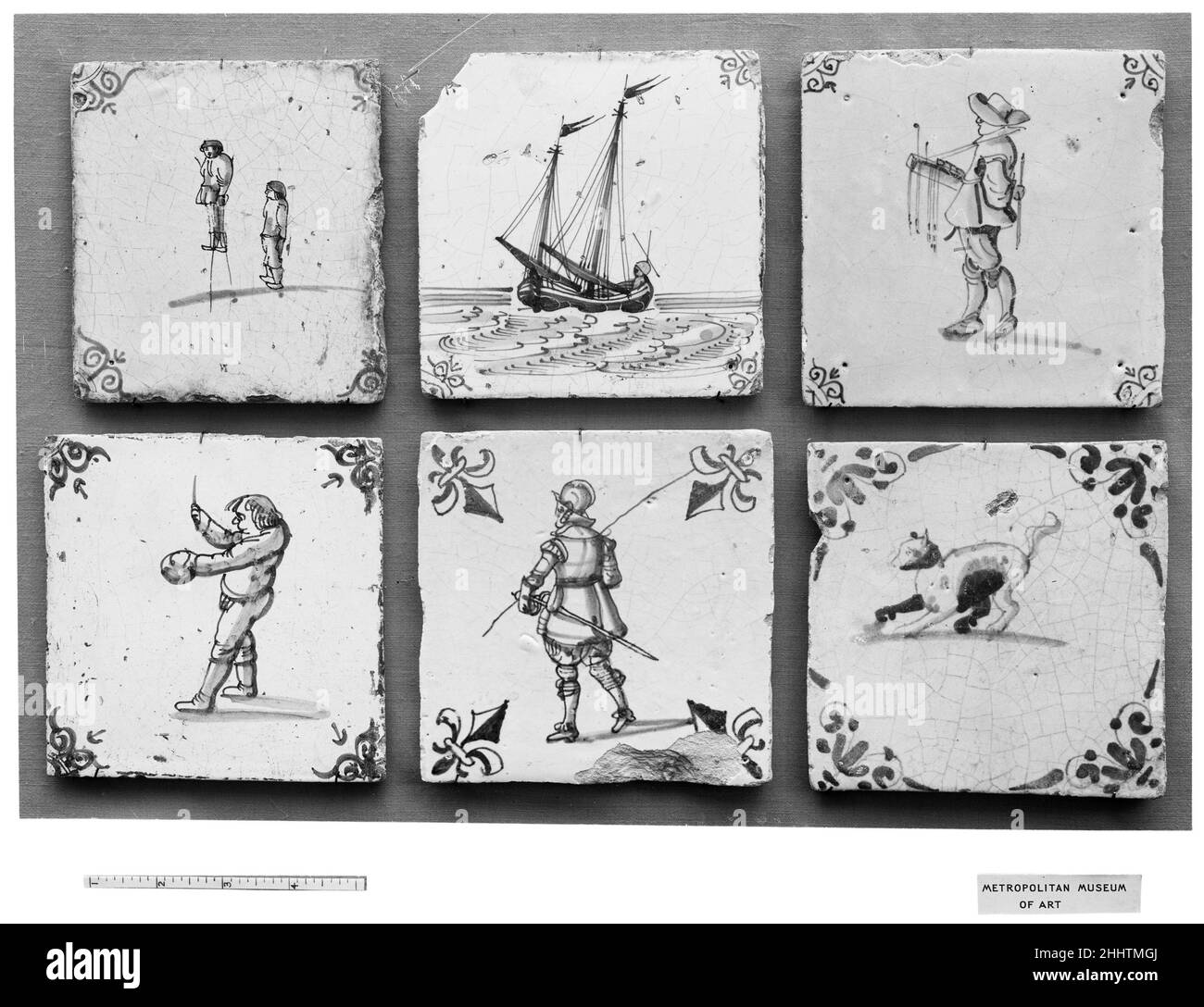 Fliesen zweite Hälfte 17th–Anfang 18th Jahrhundert möglicherweise Niederländisch, Utrecht. Fliesen. Möglicherweise Niederländisch, Utrecht. Zweite Hälfte 17th–Anfang 18th Jahrhundert. Delfter (Zinnglasierte Steinwaren). Keramik-Keramik Stockfoto