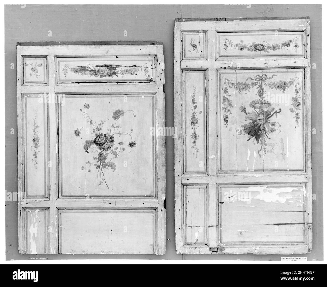 Wandverkleidungen 1770–80 Art von Pierre Ranson Französisch Siehe auch 07.225.133b.. Wandverkleidung. Französisch. 1770–80. Eiche, bemalt. Holzarbeiten Stockfoto