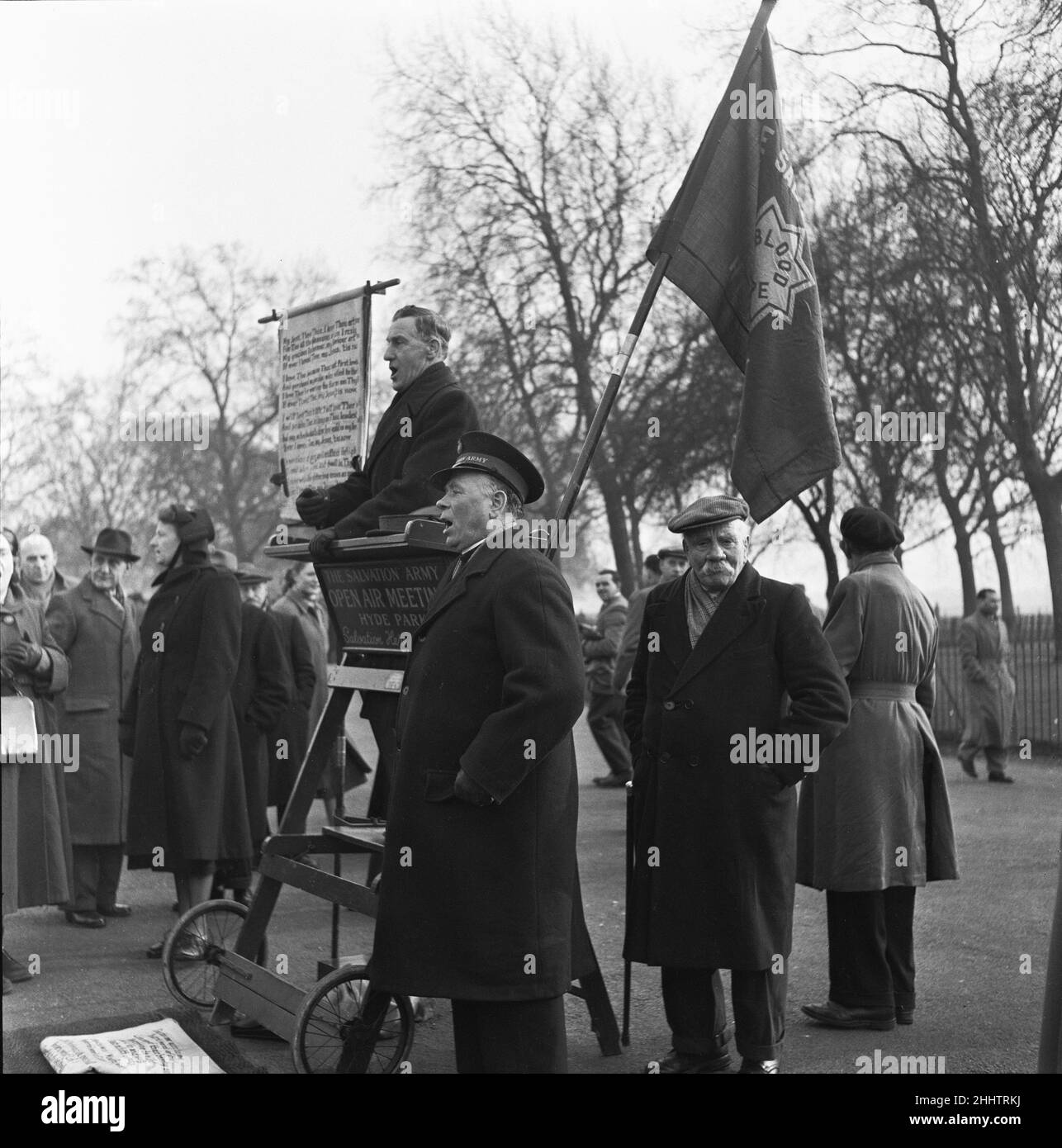 Salvation Army in der Speakers Corner, Hyde Park. 1st. März 1955. Stockfoto