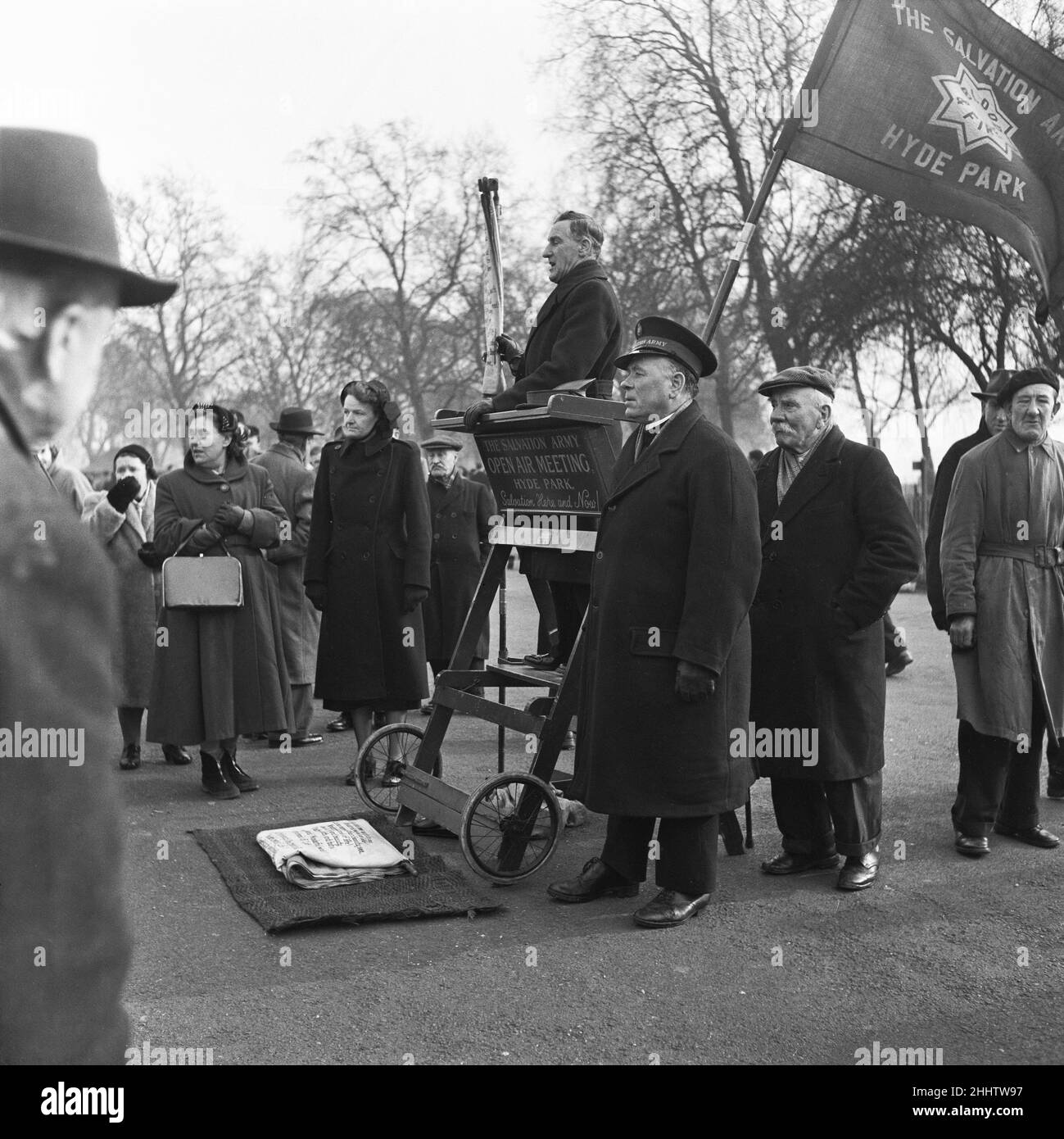Salvation Army in der Speakers Corner, Hyde Park. 1st. März 1955. Stockfoto