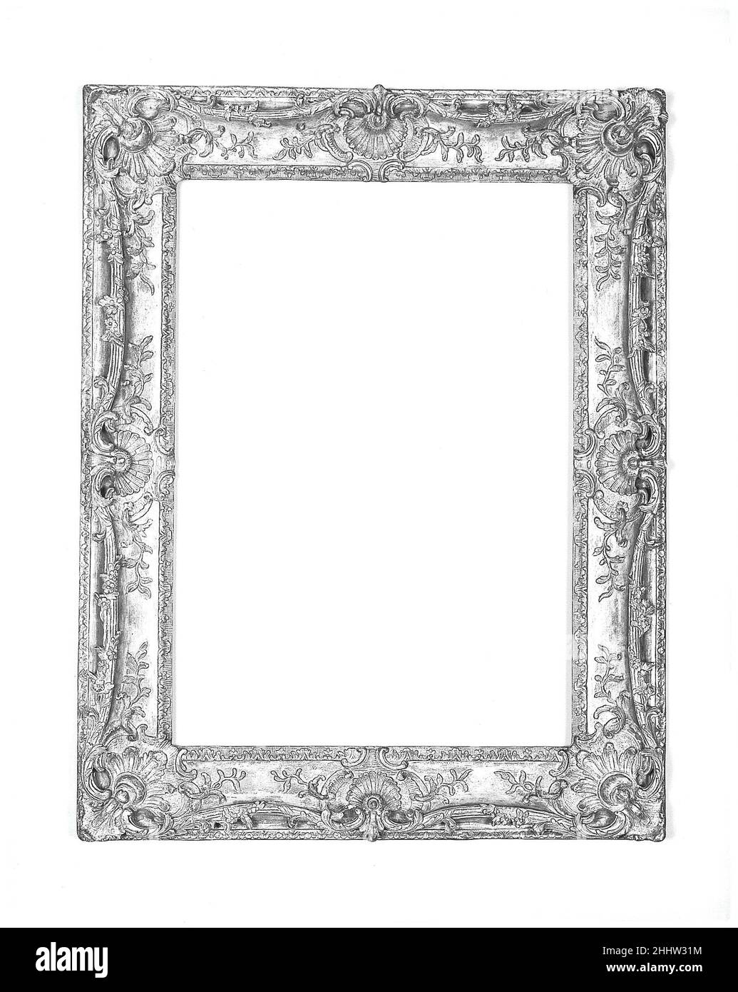 Swept Frame 1745–50 Südfrankreich. Translationsrahmen. Südfrankreich. 1745–50. Untere Zierleisten aus Eiche und Federkeile; obere Zierleisten aus Kalk. Rahmen Stockfoto