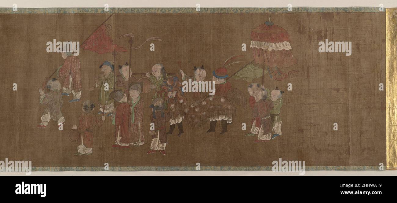 Die hundert Söhne nicht identifizierter Künstler. Die Hundert Söhne. Nicht identifizierter Künstler. China. Handscroll; Tinte und Farbe auf Seide. Ming (1368–1644) oder Qing (1644–1911) Dynastie. Gemälde Stockfoto