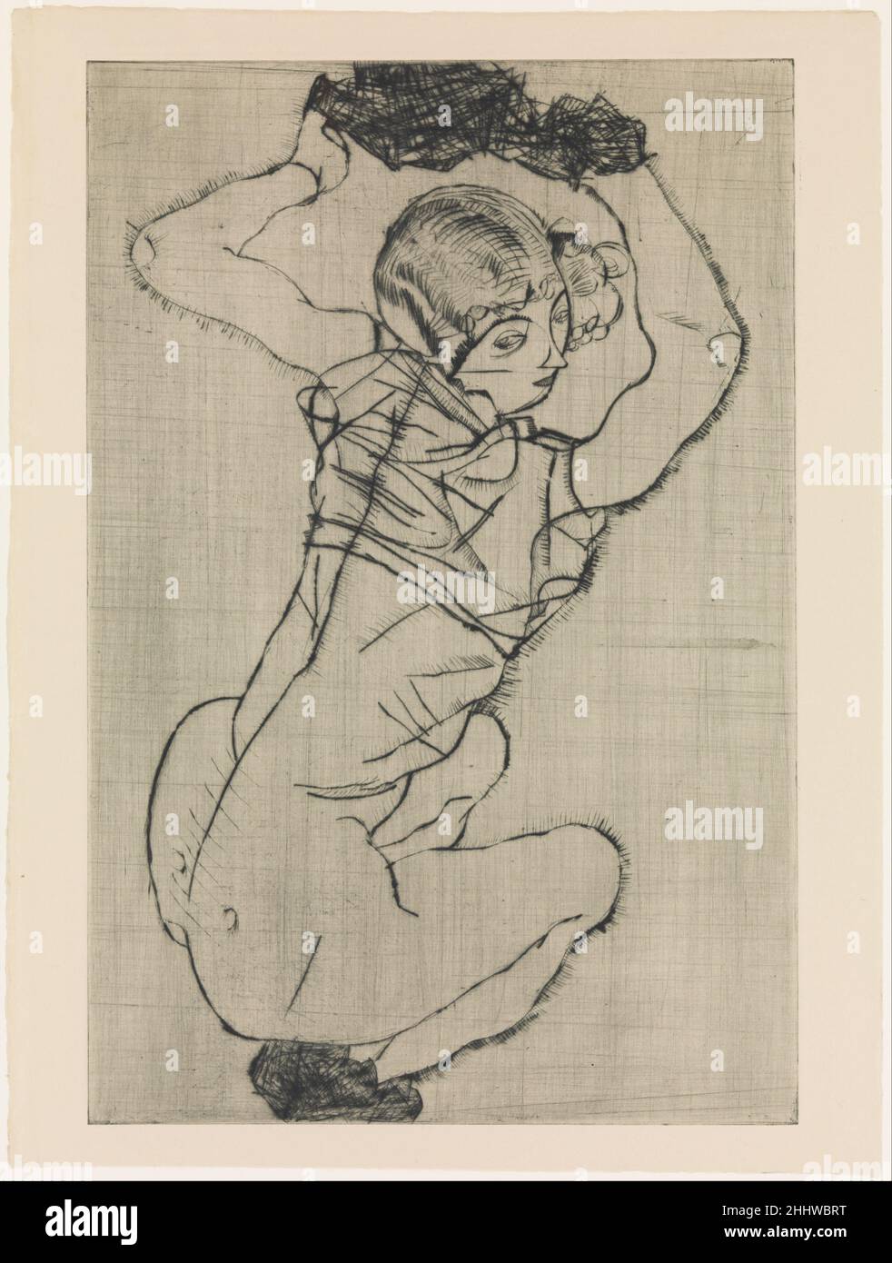 Hockende Frau 1914 Egon Schiele Österreicherin. Hockende Frau. Aus der Mappe 'das Graphisce Werk von Egon Schiele' 1922. Egon Schiele (Österreicher, Tulln 1890–1918 Wien). 1914. Trockenpunkt. Ausdrucke Stockfoto