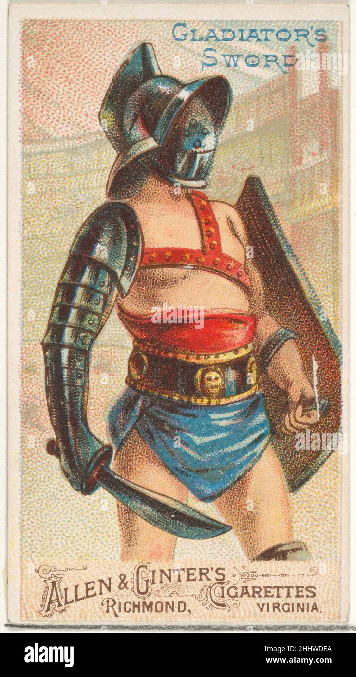 Gladiator's Sword, from the Arms of All Nations Series (N3) for Allen & Ginter Cigarettes Brands 1887 herausgegeben von Allen & Ginter American Trade Cards aus der 'Arms of All Nations'-Serie (N3), herausgegeben 1887 in einer Serie von 50 Karten, um Allen & Ginter Brand Cigarettes zu bewerben. Gladiator's Sword, aus der Serie Arms of All Nations (N3) für Allen & Ginter Cigarettes Brands 406560 Stockfoto