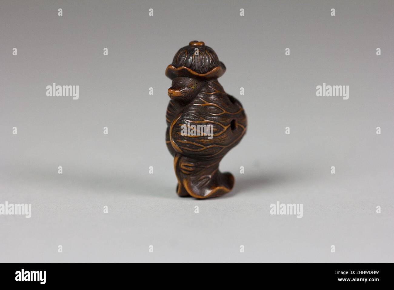 Tanuki in a Lotus Leaf Matsuda Sukenaga aus dem 18th. Jahrhundert in japanischer Folklore ist der tanuki ein verschmitzter Meister der Verkleidung und der Formverschiebung. Hier hat es sich als priesterliche Verkleidung in ein Lotusblatt gehüllt. Tanuki in einem Lotusblatt 59281 Stockfoto