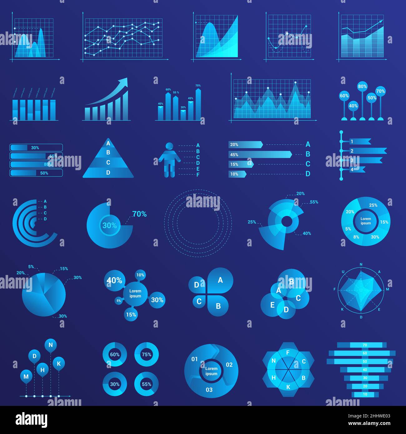 Datenanalyse, Infografiken-Statistik-Analyse, Diagramme, Diagrams-Set Stock Vektor