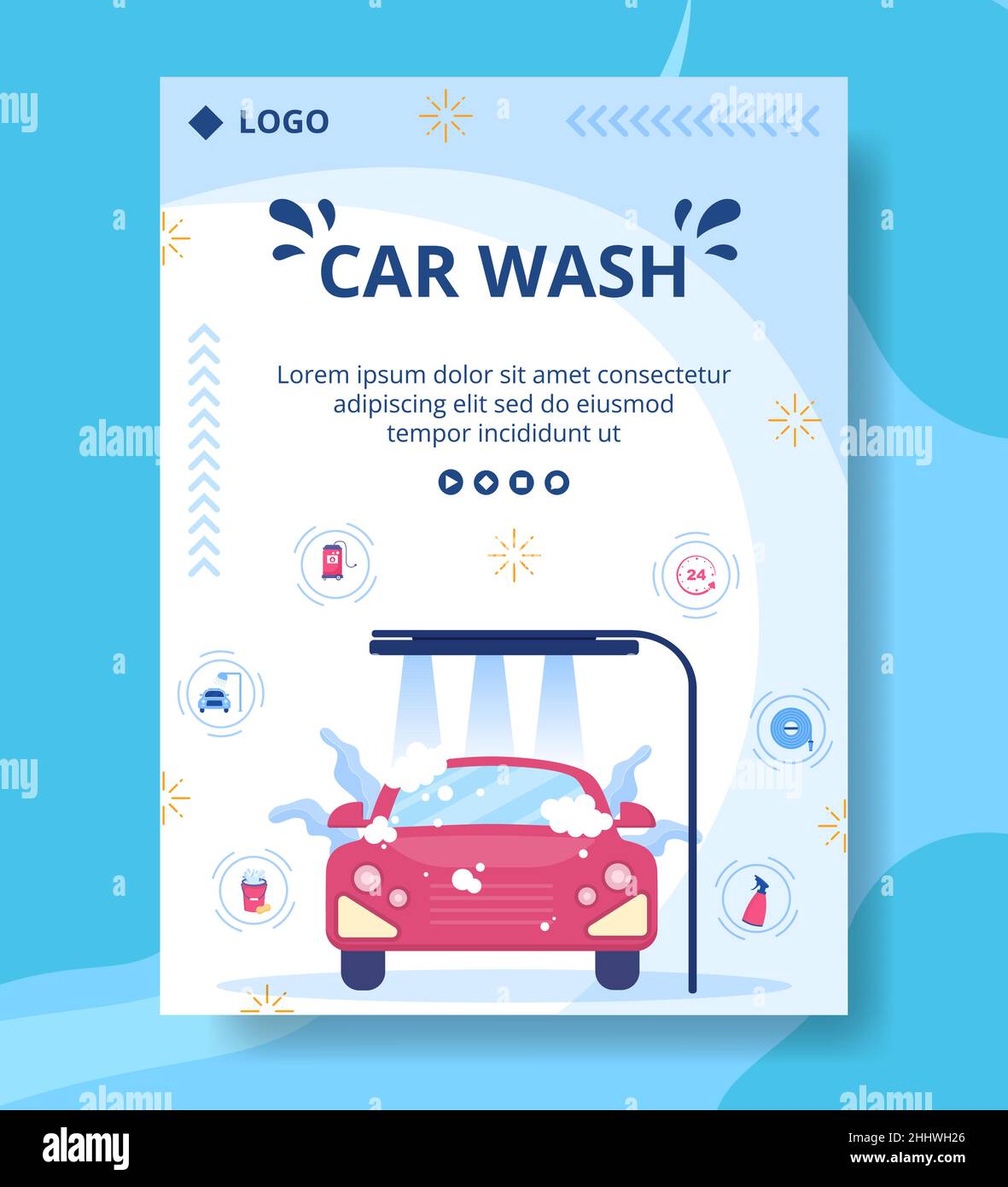 Car Wash Service Poster Template Flat Design Illustration editierbar von quadratischen Hintergrund geeignet für Social Media oder Web-Internet-Anzeigen Stock Vektor