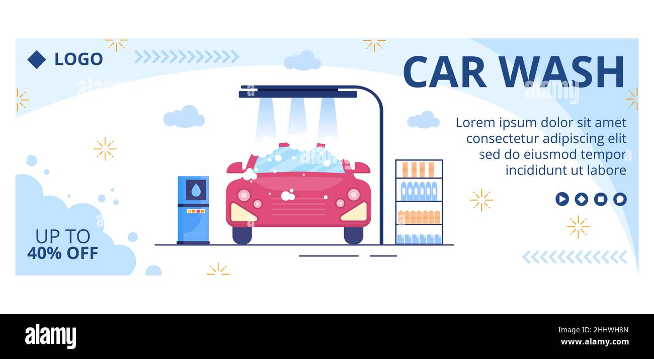 Car Wash Service Cover Template Flat Design Illustration editierbar von quadratischen Hintergrund geeignet für Social Media oder Web-Internet-Anzeigen Stock Vektor