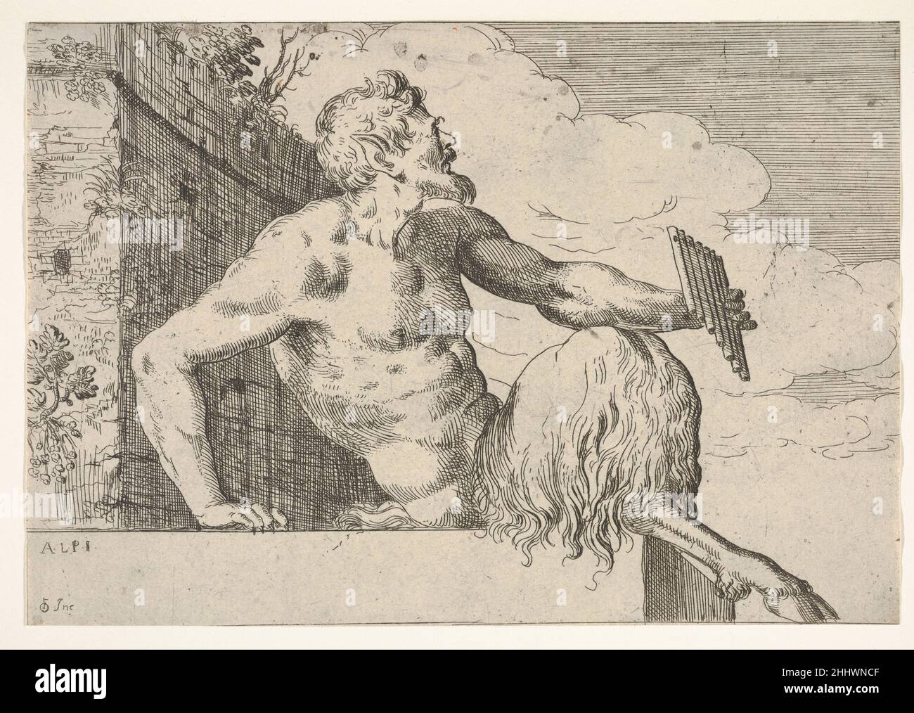 Sitzender Pan mit einer Pfeife in der linken Hand 1600–30 Odoardo Fialetti Italienisch. Sitzende Pfanne mit einem Rohr in der linken Hand 397756 Stockfoto