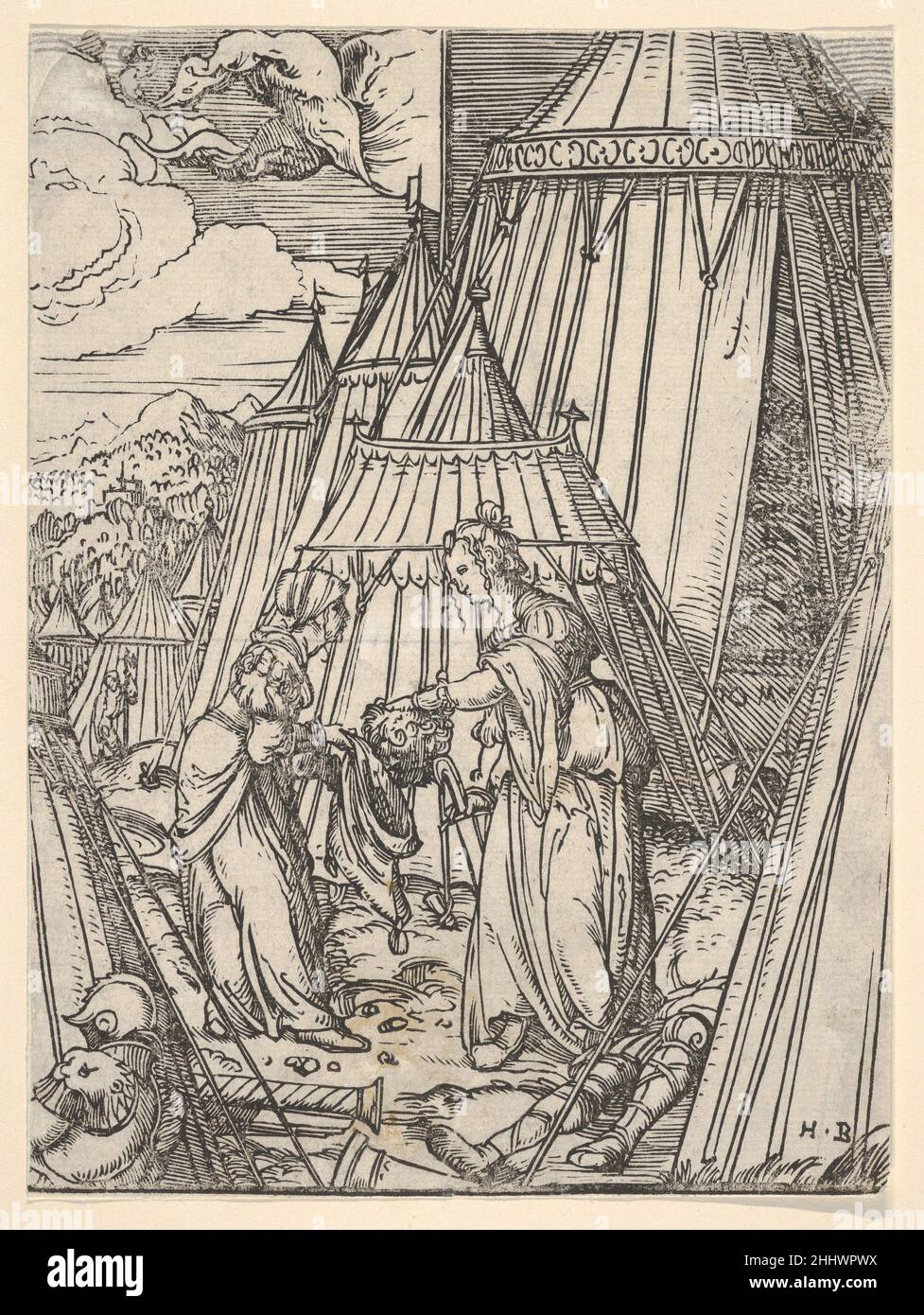 Judith und ihre Magid Putting the Head of Holofernes in a Bag Hans Burgkmair German. Judith und ihre Magid Putting the Head of Holofernes into a Bag 430629 Stockfoto