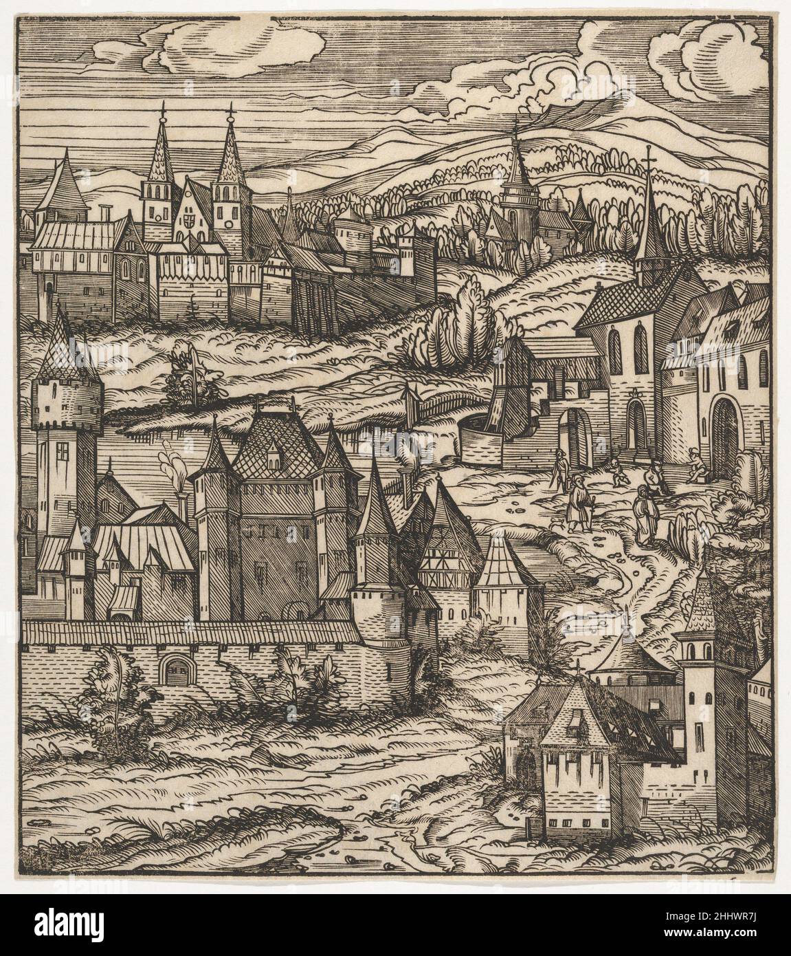 The Splendid Foundation of the Old White King, from der Weisskunig Printed 18th Century Hans Burgkmair German der Weisskunig ist eine lose biographische Darstellung des Lebens von Kaiser Maximilian I. der Text, verfasst von Maximilians Sekretär Marx Treitz-Sauerwein, wird von Illustrationen von Burgkmair, Leonhard Beck, Hans Schäufelein und Hans Springinklee mit den zwischen 1514 und 1516 fertiggestellten Proofs. Sie blieben jedoch unveröffentlicht, bis die Blöcke 1775 wiederentdeckt wurden und sie dann als Buch von Hoffstätter in Wien veröffentlicht wurden. Die erste Ausgabe Stockfoto
