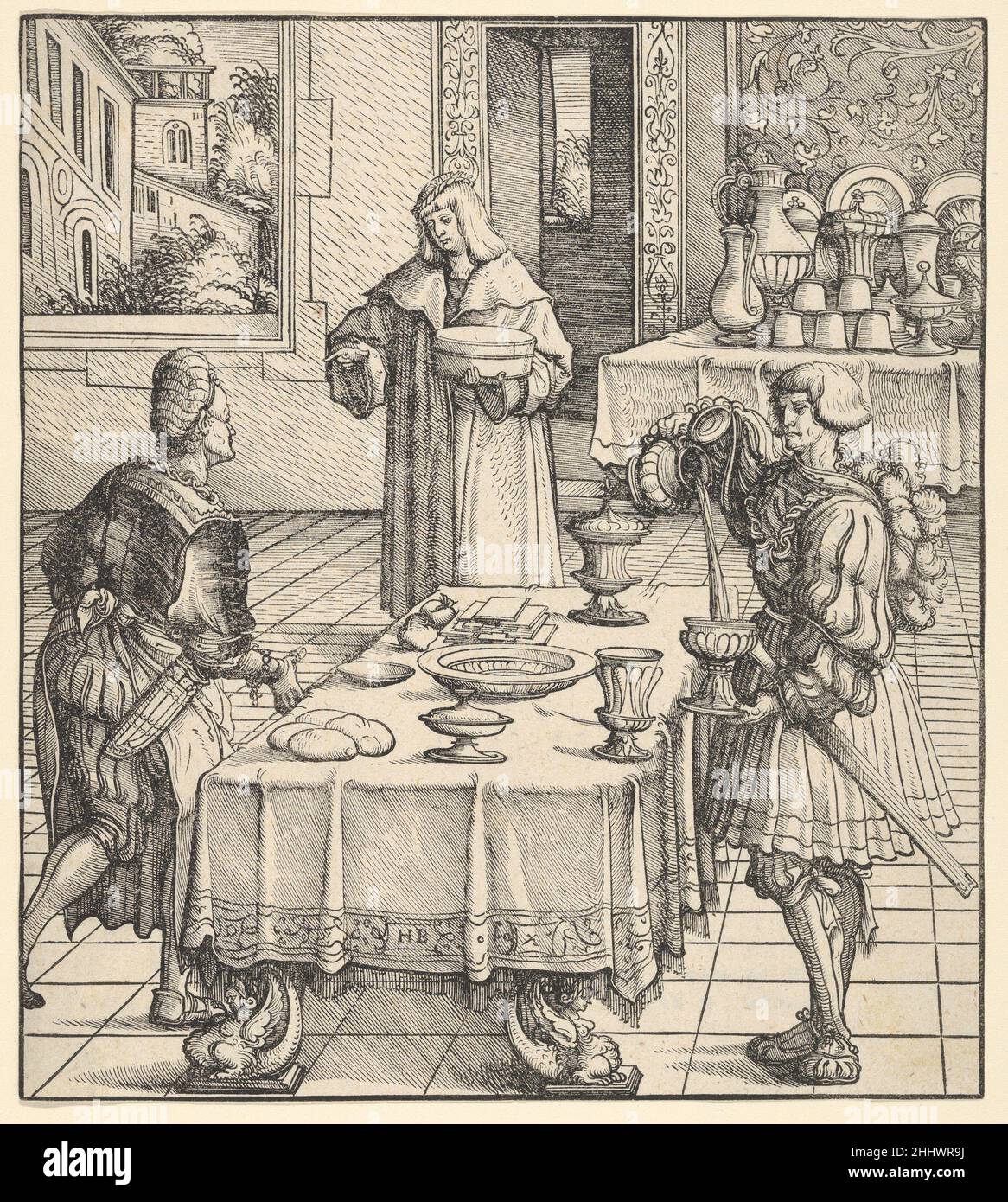 Der Weiße König eine Küche lernen, aus der Weisskunig 16th. Jahrhundert Hans Burgkmair Deutsch der Weisskunig ist eine lose biographische Darstellung des Lebens von Kaiser Maximilian I. der Text, komponiert von Maximilians Sekretär Marx Treitz-Sauerwein, wird von Illustrationen von Burgkmair, Leonhard Beck, Hans Schäufelein und Hans Springinklee mit den zwischen 1514 und 1516 fertiggestellten Proofs. Sie blieben jedoch unveröffentlicht, bis die Blöcke 1775 wiederentdeckt wurden und sie dann als Buch von Hoffstätter in Wien veröffentlicht wurden. Die erste Ausgabe war publi Stockfoto